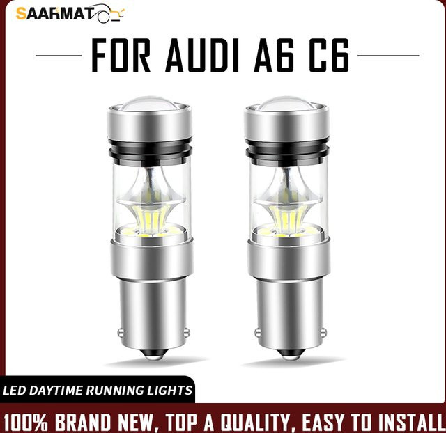 SAARMAT 2er-Set LED Tagfahrlicht Birnen 12V 1156 P21W BA15S Canbus in Weiß für Audi A6 C6 - Bild 1