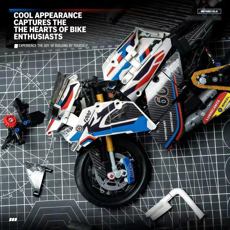 CACO BLOCKS Technisches Superbike-Bausteinmodell, Rennmotorrad-Bausatz, Maßstab 1:8 - Bild 4