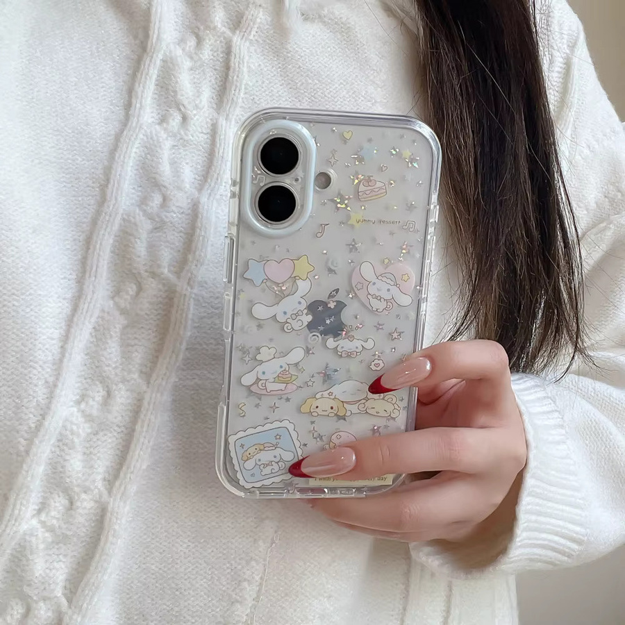 Sanrio Cinnamoroll Handyhülle mit Glitzer-Sternen für iPhone 17 16 15 14 13 Pro Max, transparente weiche TPU Hülle - Bild 3