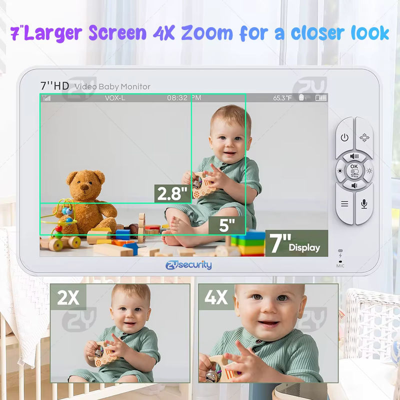 Zysecurity Video-Babyphone mit 7,0 Zoll HD-Split-Bildschirm, 2 Kameras mit Schwenk- und Neigefunktion, 4-fachem Zoom, 2-Wege-Audio, Nachtsicht und 4000 mAh Akku - Bild 3