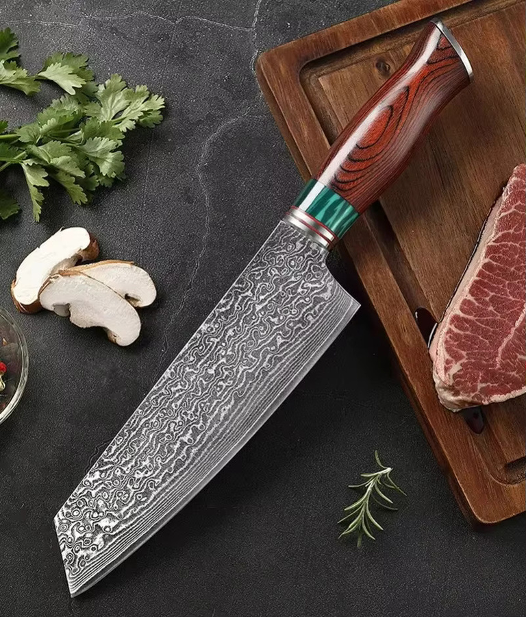 InLeung Professionelles Damaskus Chefmesser aus VG10 Stahl mit Holzgriff in Silber - Bild 3