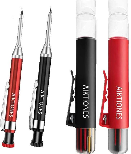 AIKTIONES Metall-Tischlerbleistift mit 2,8 mm Minen und integriertem Spitzer, automatischer Druckbleistift inklusive 12 Graphitminen für Profis - Bild 1