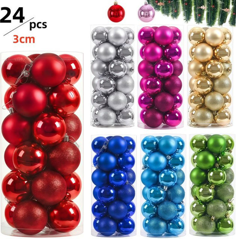24er Set Disney Weihnachtskugeln aus Kunststoff, rund, mehrfarbig und silber, Durchmesser: 3 cm - Bild 1