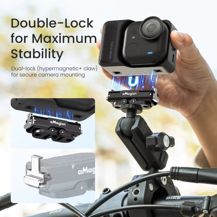 aMagisn Metall-Schnellverschluss-Halterung 2.0 für Insta360 GO Ultra in Schwarz mit Sicherheitsverriegelung und Anti-Shake-Stabilisierung - Bild 4