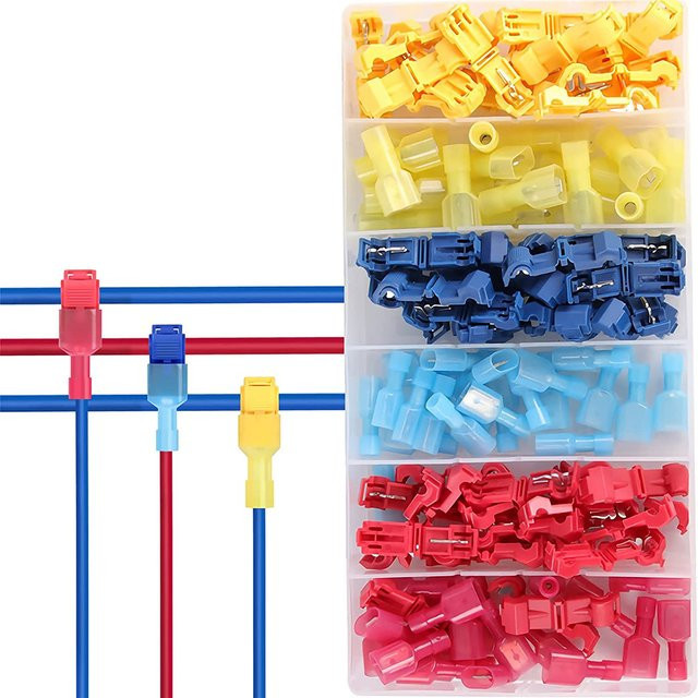 T-Typ Drahtverbinder Set mit isolierten Schnelltrennklemmen für 12/16-14/22-18 AWG, 120 Stück - Bild 1
