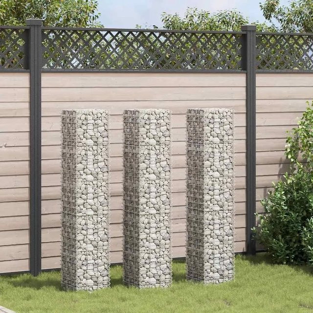 3er Set vidaXL Gabionen-Hochbeete aus Stahl in Grau und Silber, B/T/H: 30 x 30 x 150 cm - Bild 1