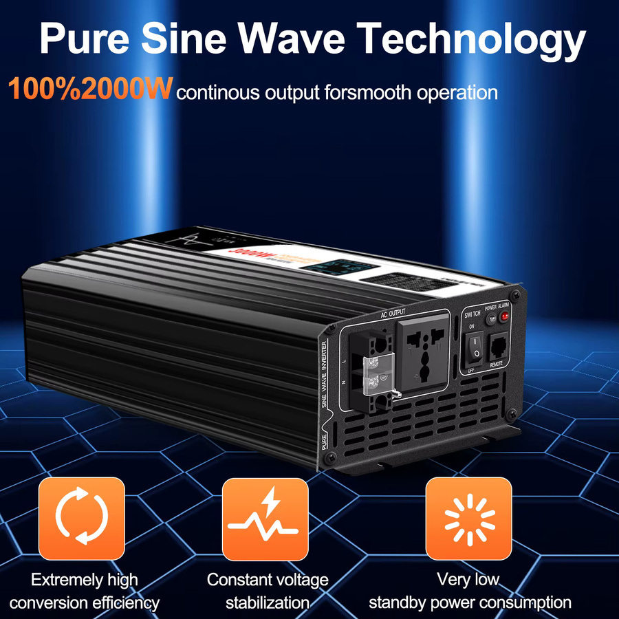 CNSWIPOWER Reiner Sinus-Wechselrichter 2000W Schwarz für 12V 24V 48V zu 230V ideal für Camping, Wohnmobil und Zuhause - Bild 4