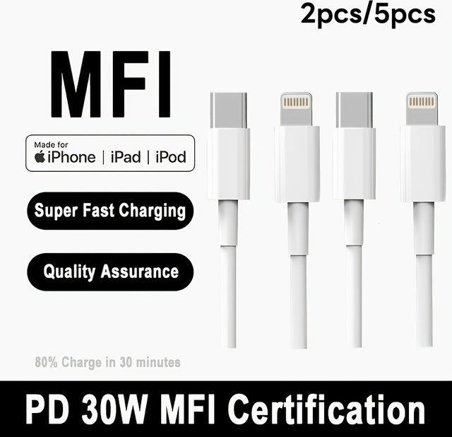 KADIXI MFi-zertifiziertes USB-C auf Lightning Schnellladekabel Set in Weiß für iOS Geräte wie iPhone 14, 13, 12, 11 Pro Max, Mini, Plus und XR - Bild 1