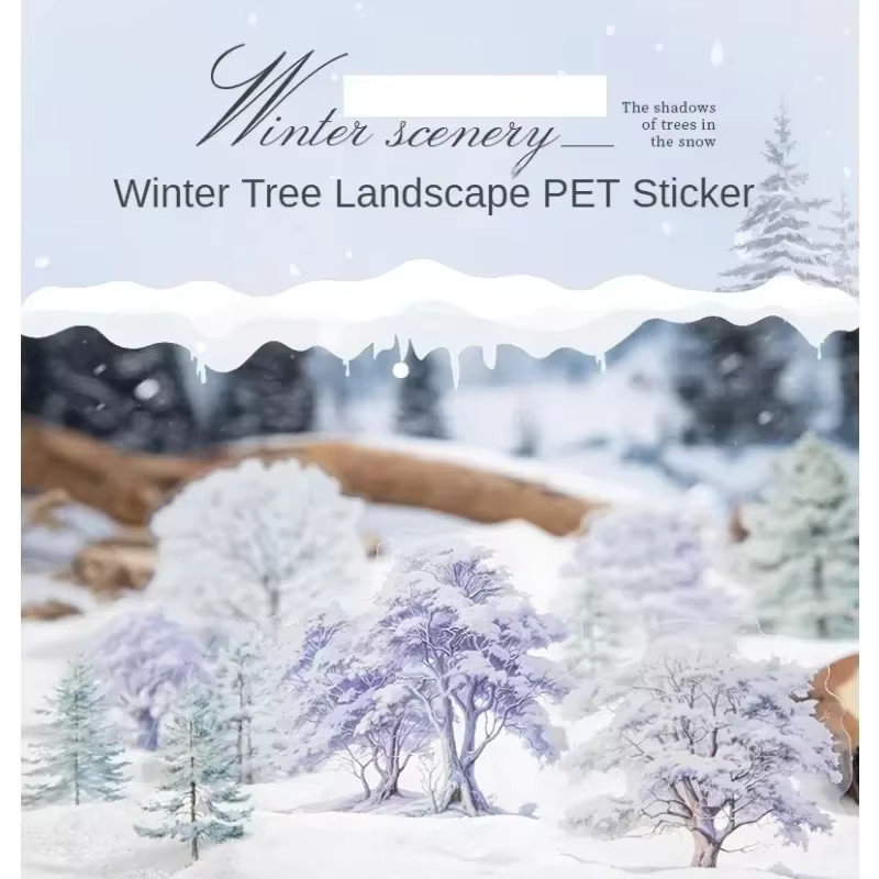 20 Stück PET-Aufkleber mit Winterbaum und Schneelandschaft Motiv, Multicolor, B: 141 mm x H: 90 mm - Bild 2