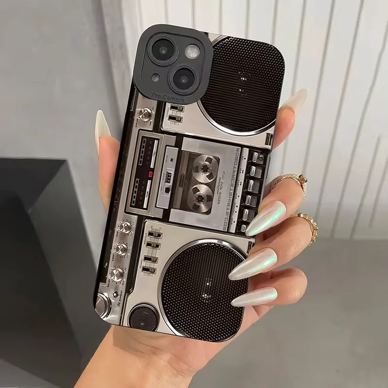 Stoßfeste Silikon Handyhülle mit Radio Muster in Schwarz für iPhone 11 bis iPhone 15 Pro Max - Bild 3