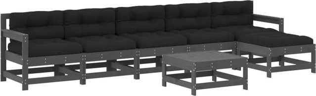 vidaXL 7-tlg Garten-Lounge-Set aus Massivholz Kiefer in Grau mit Polstern und Kissen in L-Form - Bild 1