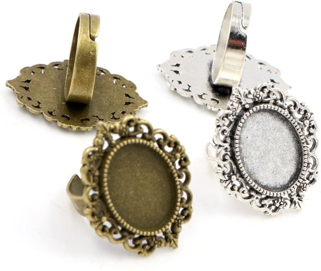 Wadsfred Ringfassungen, antike Bronze, silberfarben plattiert, oval, 13 x 18 mm, Unisex - Bild 1