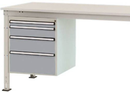 Manuflex ZB4764.9006 Gehäuse-Unterbau Stationär in Silber und Grau mit 4 abschließbaren Schubfächern, Nutzhöhe: 500 mm, für Tischtiefe: 1200 mm - Bild 1
