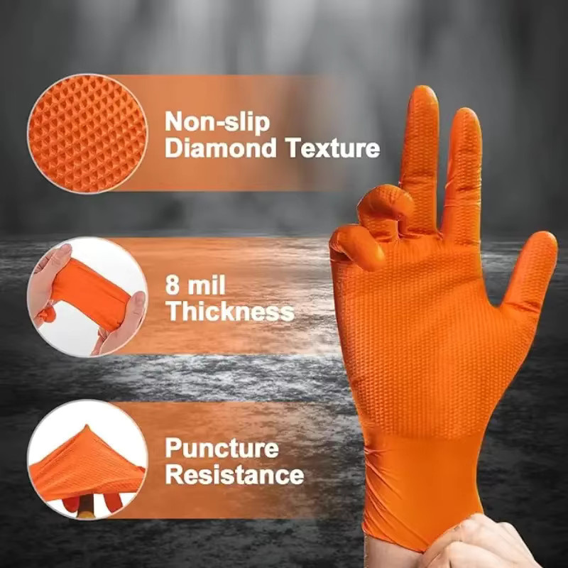 YUMARCH Einweg-Nitrilhandschuhe in Orange mit Diamantstrukturgriff, Größe XL - Bild 2