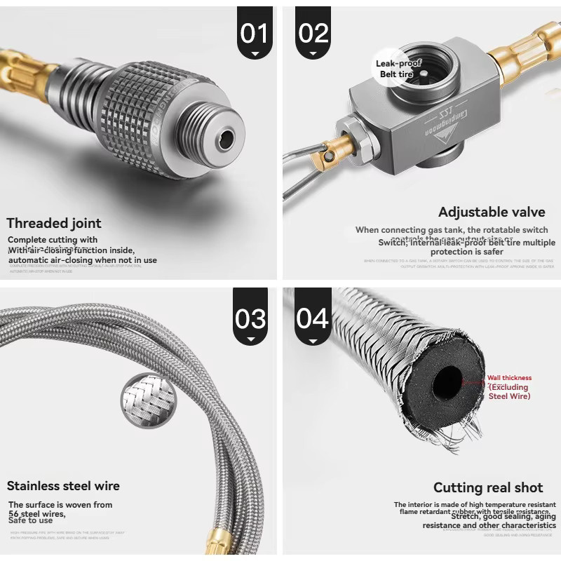 CAMPINGMOON Z21-70 Butan-Gasadapter Verlängerungsschlauch aus Aluminiumlegierung in Silber für Outdoor-Gaskocher, Länge: 70 cm - Bild 2