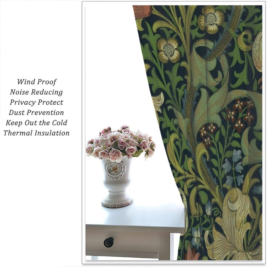 William Morris Vintage Verdunkelungsvorhänge mit Blumenmuster im Boho-Stil, 2er-Set, Breite: 200 cm, Höhe: 330 cm - Bild 5