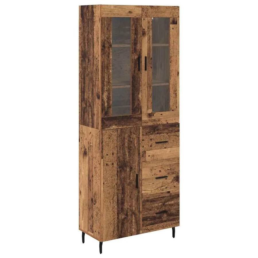 vidaXL Highboard 2-teilig aus Altholz und Glas in Braun mit Schubladen und Glastüren für Wohnzimmer und Esszimmer B/T/H: 180 x 60 x 34 cm - Bild 2