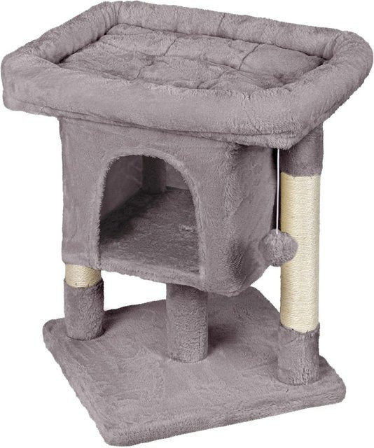 Relaxdays Kratzbaum aus MDF und Sisal in Hellgrau mit Höhle und Aussichtsplattform, B/T/H: 60 x 52,5 x 41 cm - Bild 1
