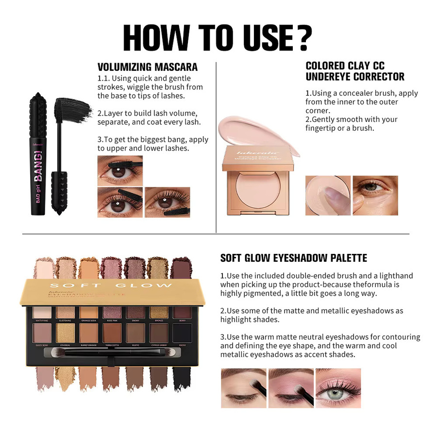 ibcccndc Beauty-Augen-Make-up-Kit, 3-teiliges Set, schimmernd, Unisex - Bild 6