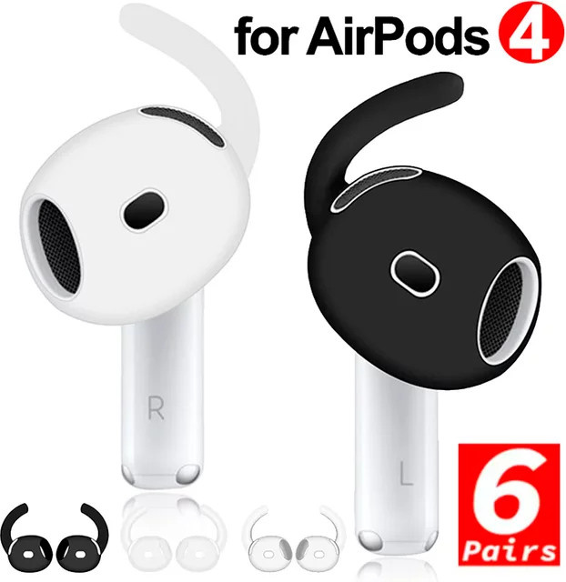 Silikon-In-Ear-Ohrstöpselschutz und Gehäuseabdeckung für Apple AirPods 4 in Schwarz mit rutschfestem Ohrbügel - Bild 1