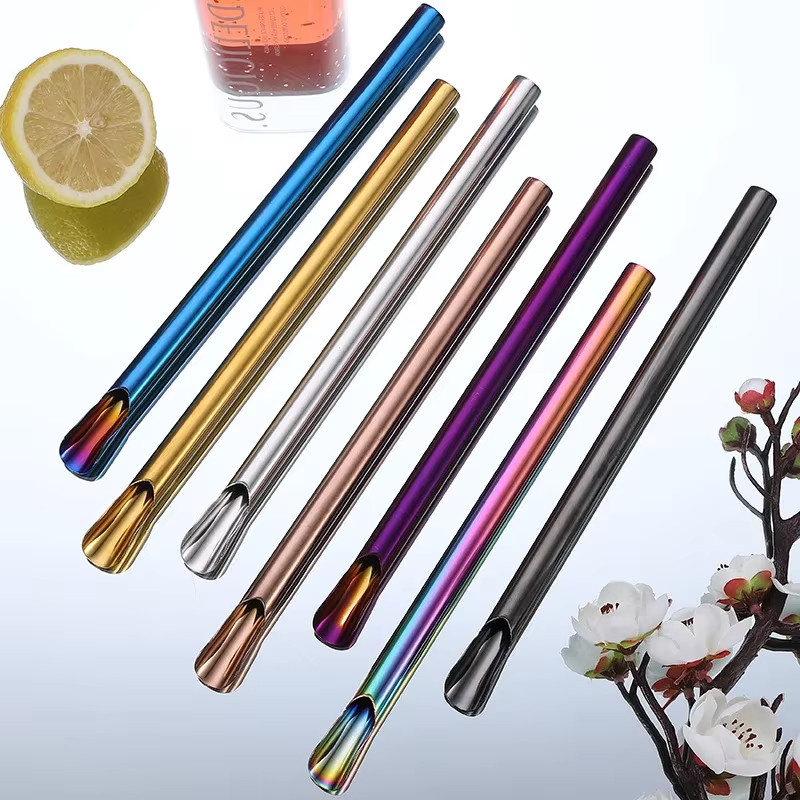 6-teiliges Set JANKNG wiederverwendbare Metall-Trinkhalme aus Edelstahl mit Perlen-Design in Gold und Multicolour inklusive Reinigungsbürste und Smoothie-Rührlöffel - Bild 2