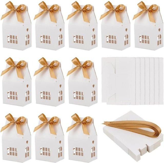 24 Stück hausförmige Partyboxen aus Papier in Weiß für Dessert und Hochzeit, B/T/H: 7,19 x 5,18 x 12,49 cm - Bild 1
