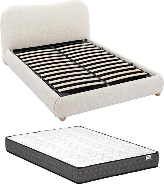 Vente-unique Bett Vanari mit Bettkasten und Bouclé-Stoff in Weiß, B/T/H: 120 x 190 cm - Bild 1