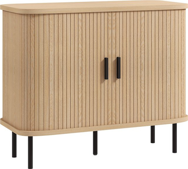 HOMCOM Buffet Aufbewahrungsmöbel in Eiche mit 2 Lamellen-Schiebetüren und 4 Fächern, B/T/H: 90 x 40 x 75 cm - Bild 1