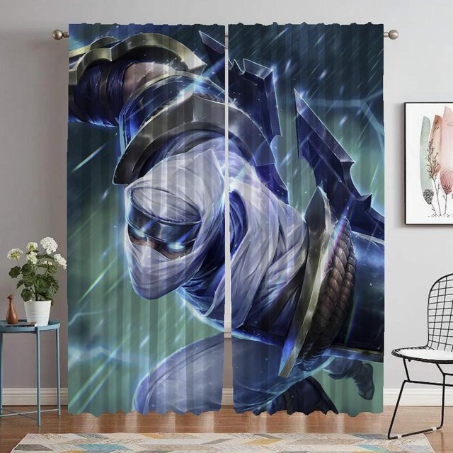 Yiran Furniture League Legends Tüll-Vorhänge für Wohnzimmer und Schlafzimmer, 2 Stück, Blau, Transparent, Breite: 60 cm, Höhe: 90 cm - Bild 1