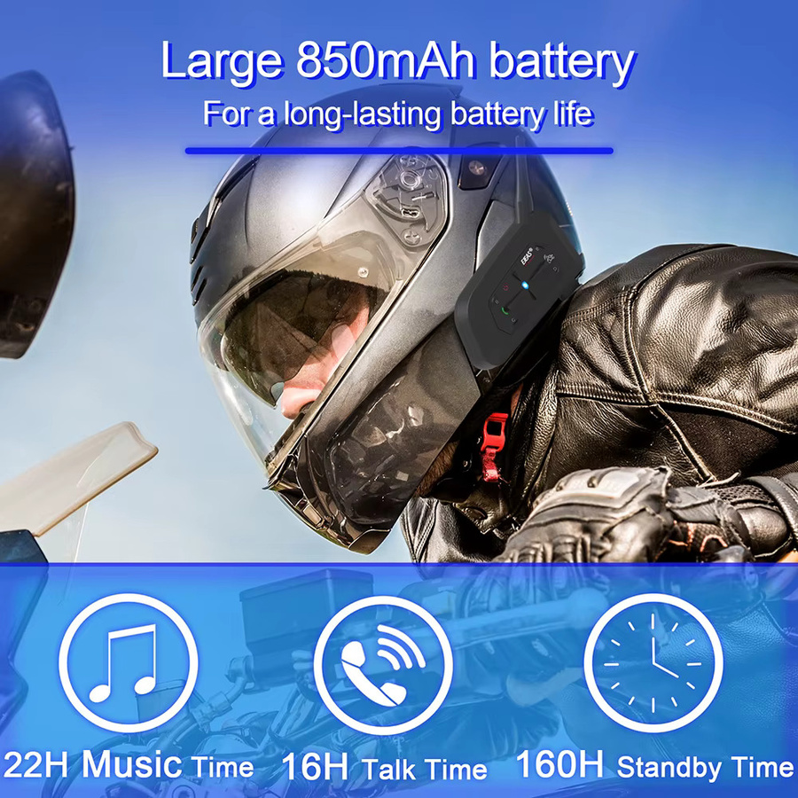 EJEAS V7 Motorradhelm Bluetooth-Intercom Headset mit Bluetooth 5.1 für 7 Fahrer, 700 m Reichweite, Schwarz, IP65 wasserdicht - Bild 3
