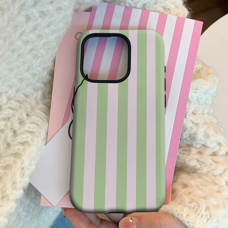 Potdemiel Handyhülle Mint & Blush Stripes für iPhone 17 16 15 14 13 12 Pro Max Plus mit doppelschichtiger Rückseite in Grün und Pink - Bild 3