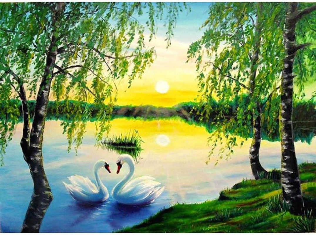 FIYO Diamond Painting Schwan am Flussufer bei Sonnenuntergang, DIY Diamantstickerei Kreuzstich, mehrfarbig, B/H: 20 x 30 cm - Bild 1