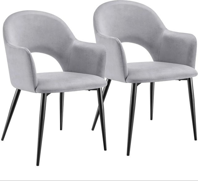 tectake Armlehnstuhl Sachel in Samtoptik, 2er Set, Grau, B/T/H: 57 x 61,5 x 87,5 cm - Bild 1