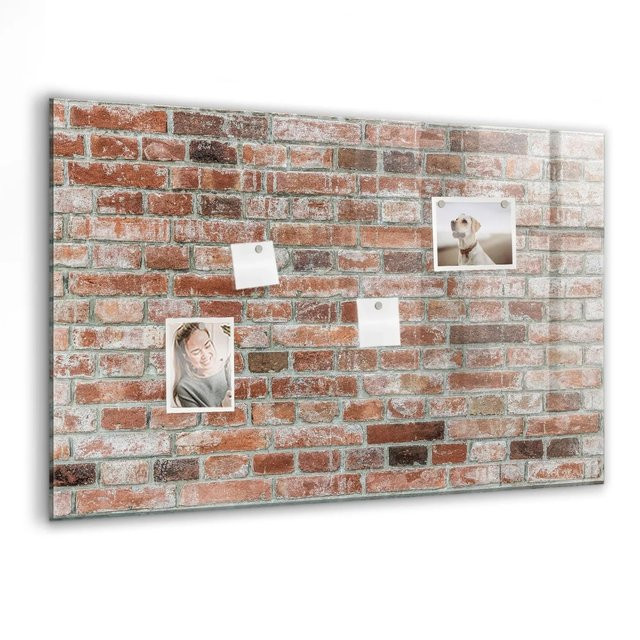 Tulup Magnettafel aus Glas mit Ziegelmauer-Design, B/H: 90 x 60 cm, Weiß/Braun/Mehrfarbig - Bild 1