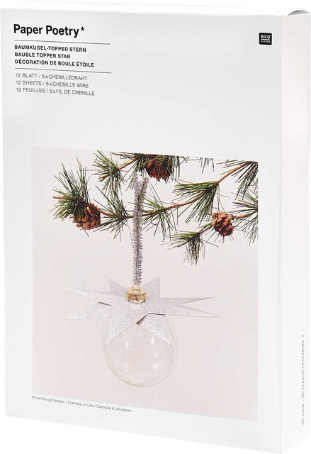 Rico Design Paper Poetry Christbaumkugel-Topper Stern in Silber, 6 Stück - Bild 1