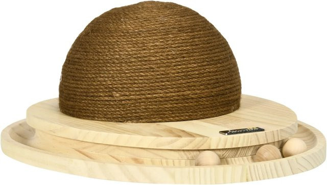 PawHut Kratzspielzeug aus Holz mit Kugelbahn und Kratzbrett in Beige und Braun - Bild 1
