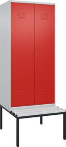 C+P Spind Classic PLUS Schwarz-Weiß-Spind mit Sitzbank, 2 Abteile, B/T/H: 212,0 x 80,0 x 81,5 cm, mit Zylinderschloss und Kunststoff-Sitzfläche - Bild 1