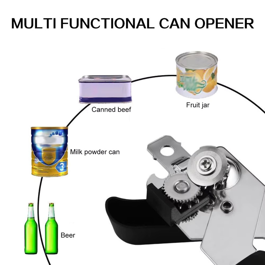 Multiyilego 3-in-1 Manueller Dosenöffner und Flaschenöffner aus Edelstahl in Schwarz - Bild 6