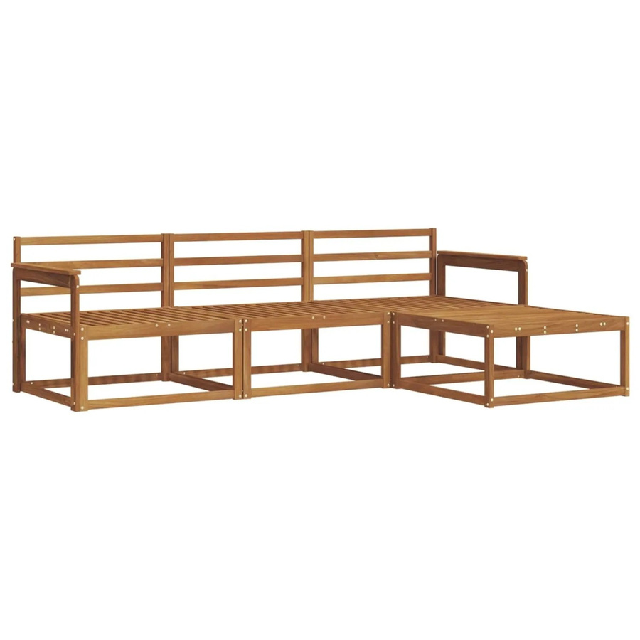 vidaXL Outdoor-Sofagarnitur 4-teilig aus Massivholz Akazie in Braun, L-Form mit Hocker und Armlehnen - Bild 2
