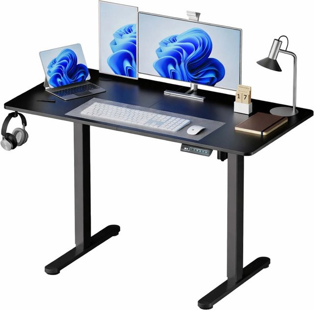 Relaxdays Elektrischer Schreibtisch Höhenverstellbar in Schwarz mit LED Display und Kabeldurchlass, B/T: 140 x 60 cm - Bild 1