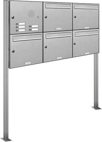 AL Briefkasten für 5 Parteien, freistehend, silberfarben, B/H/T: 153,408 x 150,0 x 11,6 cm - Bild 1