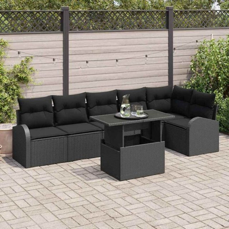 Vidaxl Garten-Sofa-Set aus Polyrattan mit 7-teiligen Kissen in Schwarz, B/T/H: 100 x 55 x 73 cm - Bild 1