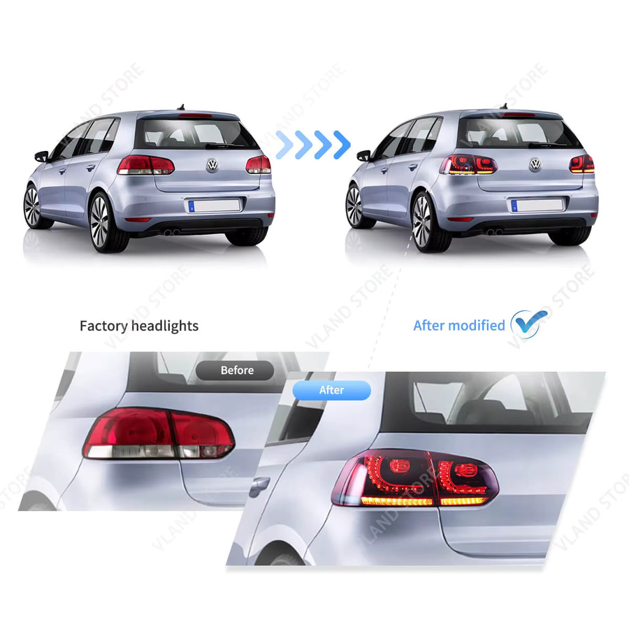 VLAND LED-Rückleuchten-Set für Golf MK6 Schrägheck mit sequenziellem Amber Blinker, 2 Stück, Orange/Rot - Bild 4