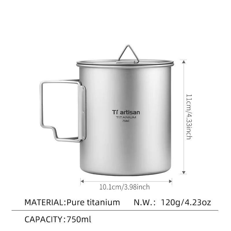 Tiartisan Titan faltbare Kaffeetasse mit Deckel, Silber, 750 ml - Bild 4