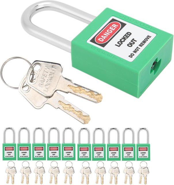 10 Lockout Tagout Schlösser aus Nylon mit 20 Schlüsseln, 38mm, grün - Bild 1