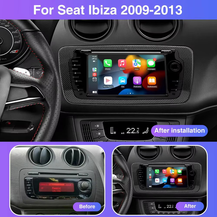 AKAMATE 2-Din Autoradio für Seat Ibiza 2009–2013 mit CarPlay, Android Auto, GPS, Bluetooth und WIFI in Schwarz - Bild 3