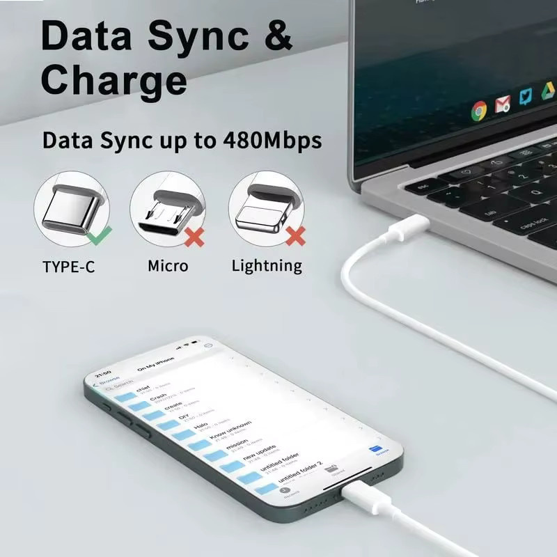 Doppel Kopf USB C Kabel PD 60W Schnellladekabel Dual Typ-C Ladegerät in Weiß - Bild 3