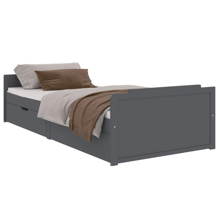 vidaXL Massivholzbett aus Kiefer mit Schubladen in Dunkelgrau, B/T/H: 90 x 200 x 103,5 cm - Bild 2