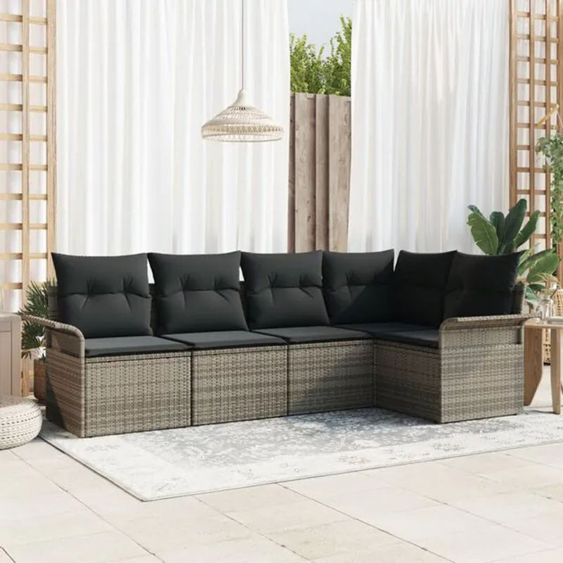 vidaxl Garten-Sofa-Set aus Poly-Rattan mit 5 Teilen und Kissen in Grau - Bild 1