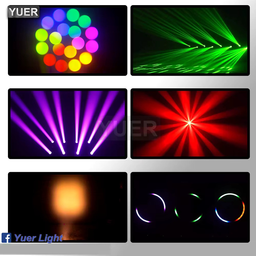 Yuer LED Moving Head Licht 250W mit Beam und Spot, 18 rotierende Prismen, Fokus, Frost und RGB LED Ring für DJ und Bühne, Schwarz - Bild 3